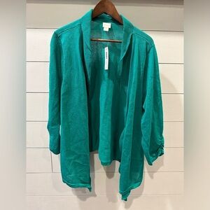 Chico’s Teal Woven Cardigan- size 3